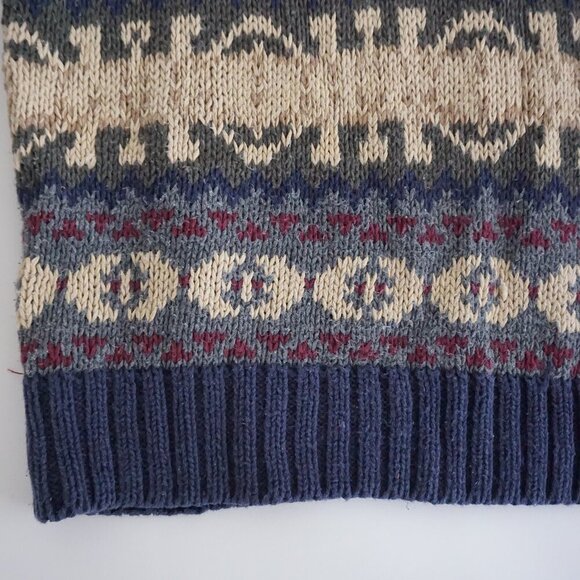 Vintage American Eagle Outfitters Taupe Blue Knit Eclectic Grandpa Crewneck M - Picture 7 of 10